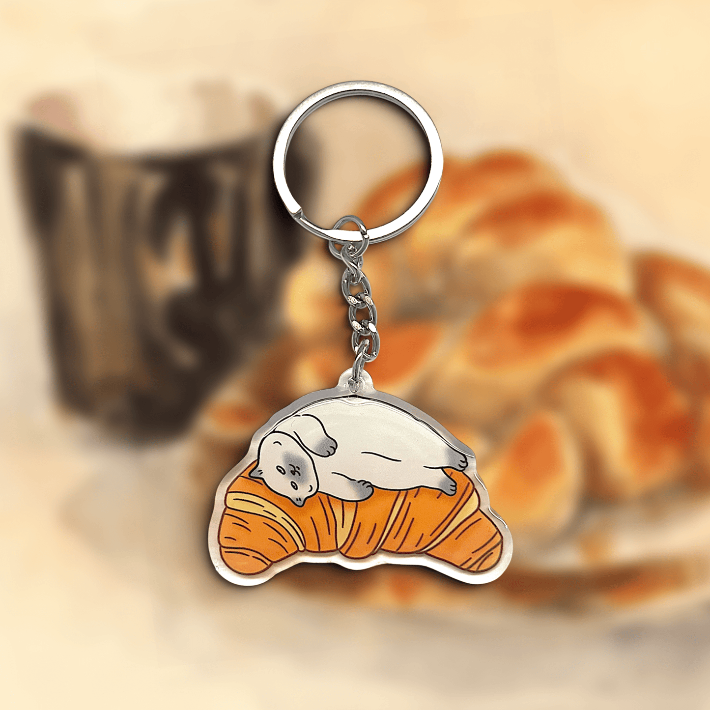 Cat Keychain - Croissant Bed - Catnip
