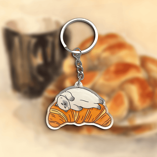 Cat Keychain - Croissant Bed - Catnip
