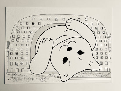 Art print of a digital illustration of cats living in the famous Rotterdam landmark - Markthal. Perfect for cat lovers and city enthusiasts, it adds whimsy to any space.
