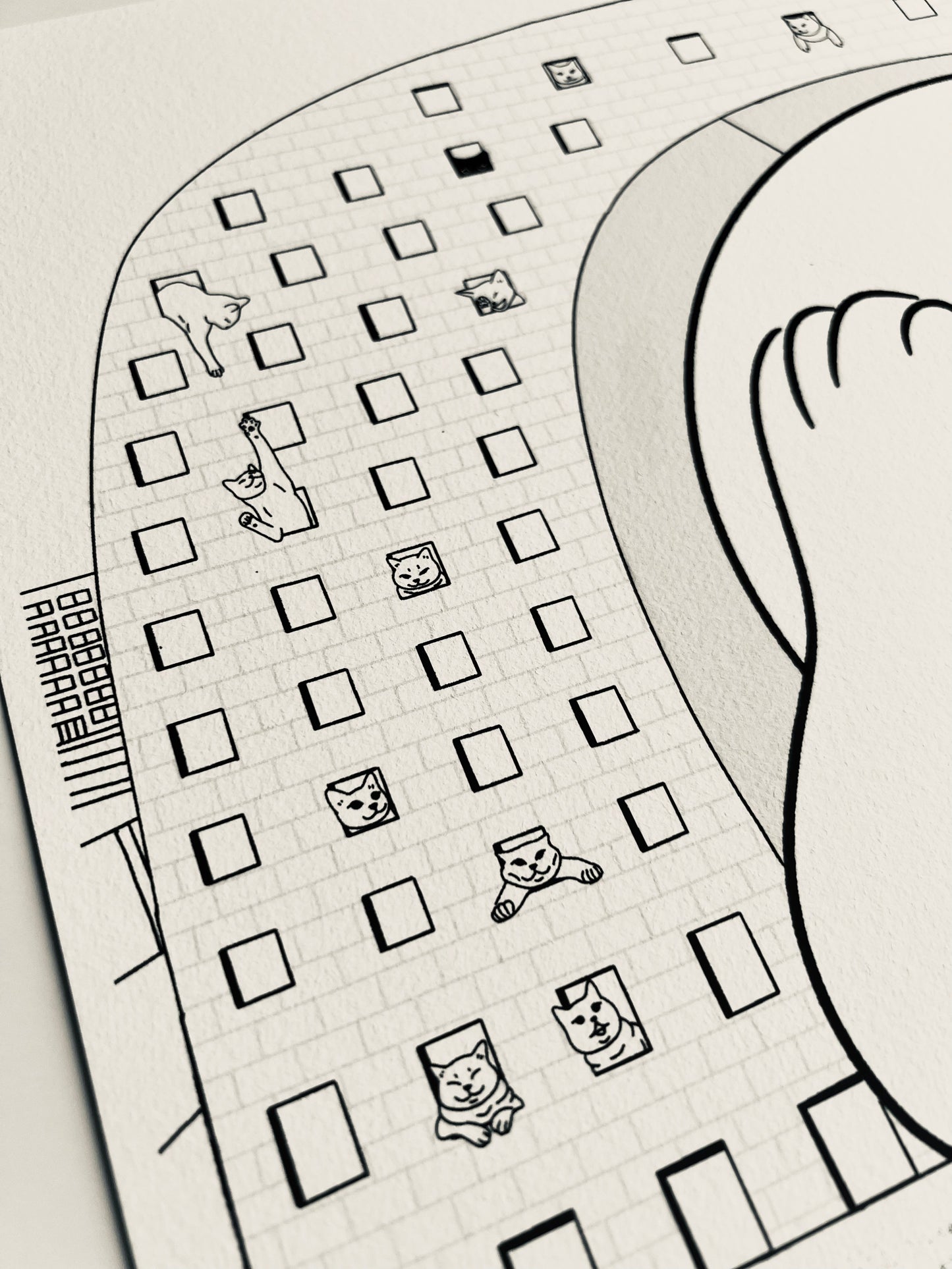Art print of a digital illustration of cats living in the famous Rotterdam landmark - Markthal. Perfect for cat lovers and city enthusiasts, it adds whimsy to any space.