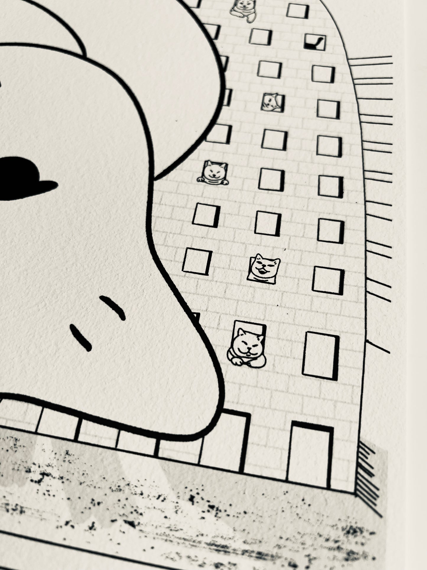 Art print of a digital illustration of cats living in the famous Rotterdam landmark - Markthal. Perfect for cat lovers and city enthusiasts, it adds whimsy to any space.