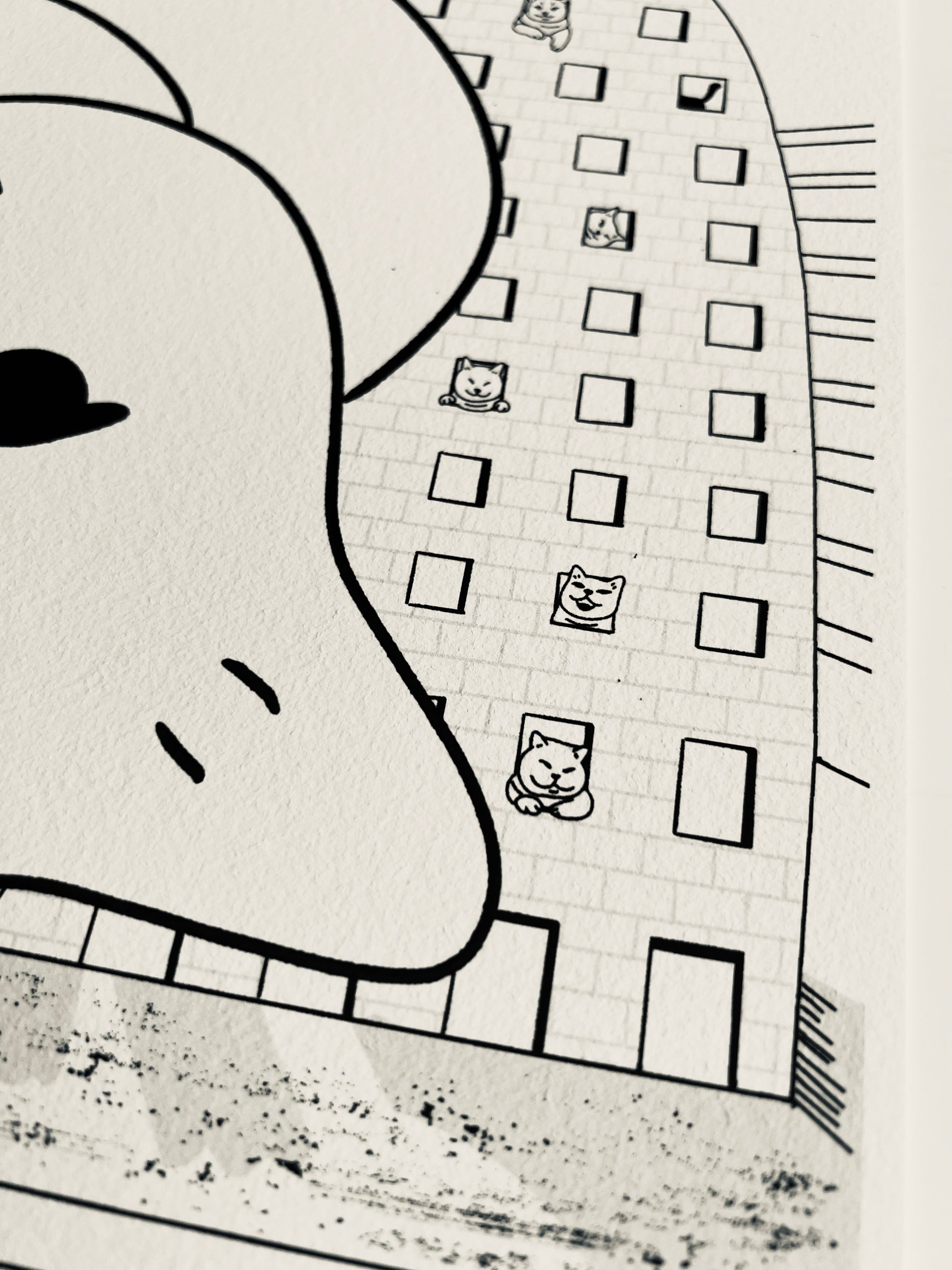Art print of a digital illustration of cats living in the famous Rotterdam landmark - Markthal. Perfect for cat lovers and city enthusiasts, it adds whimsy to any space.