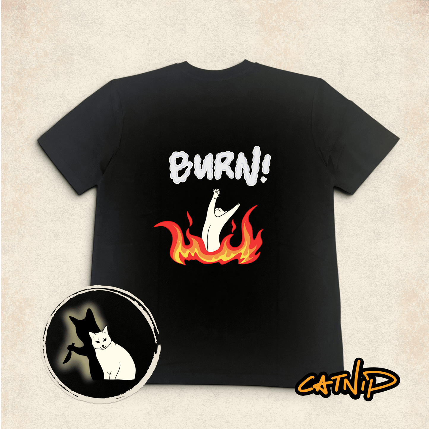 "Burn" - Unisex shortsleeve cat T-shirt - Catnip