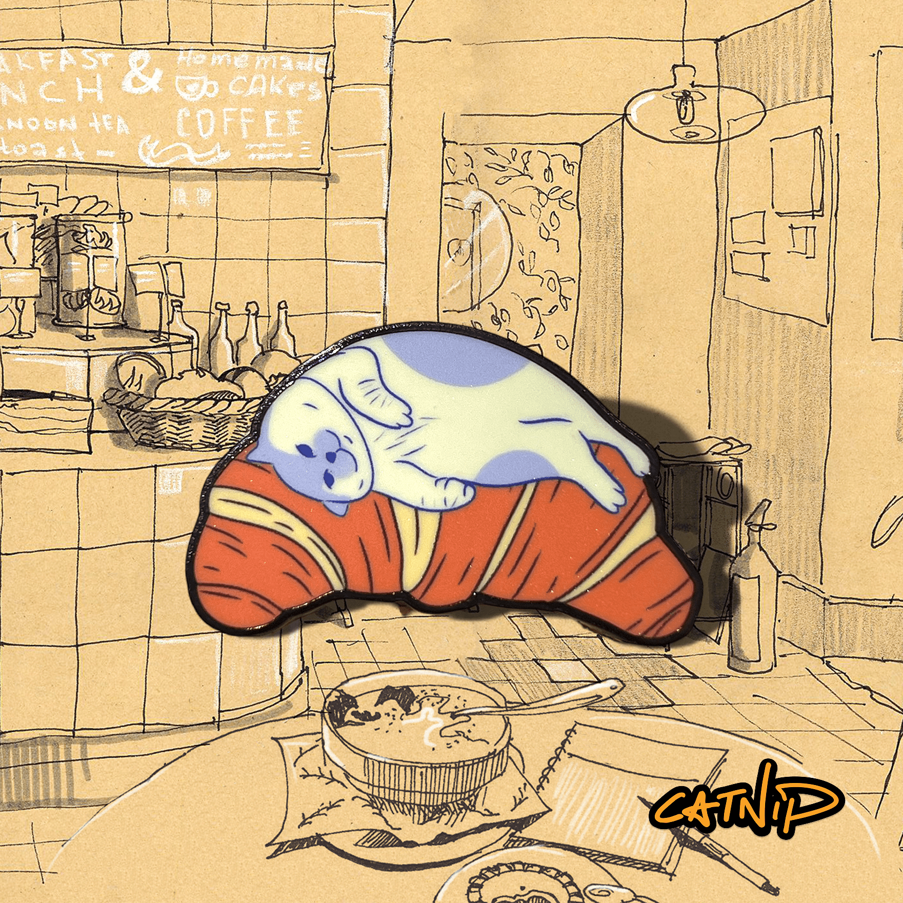 Cat Enamel Pin - Croissant bed - Catnip
