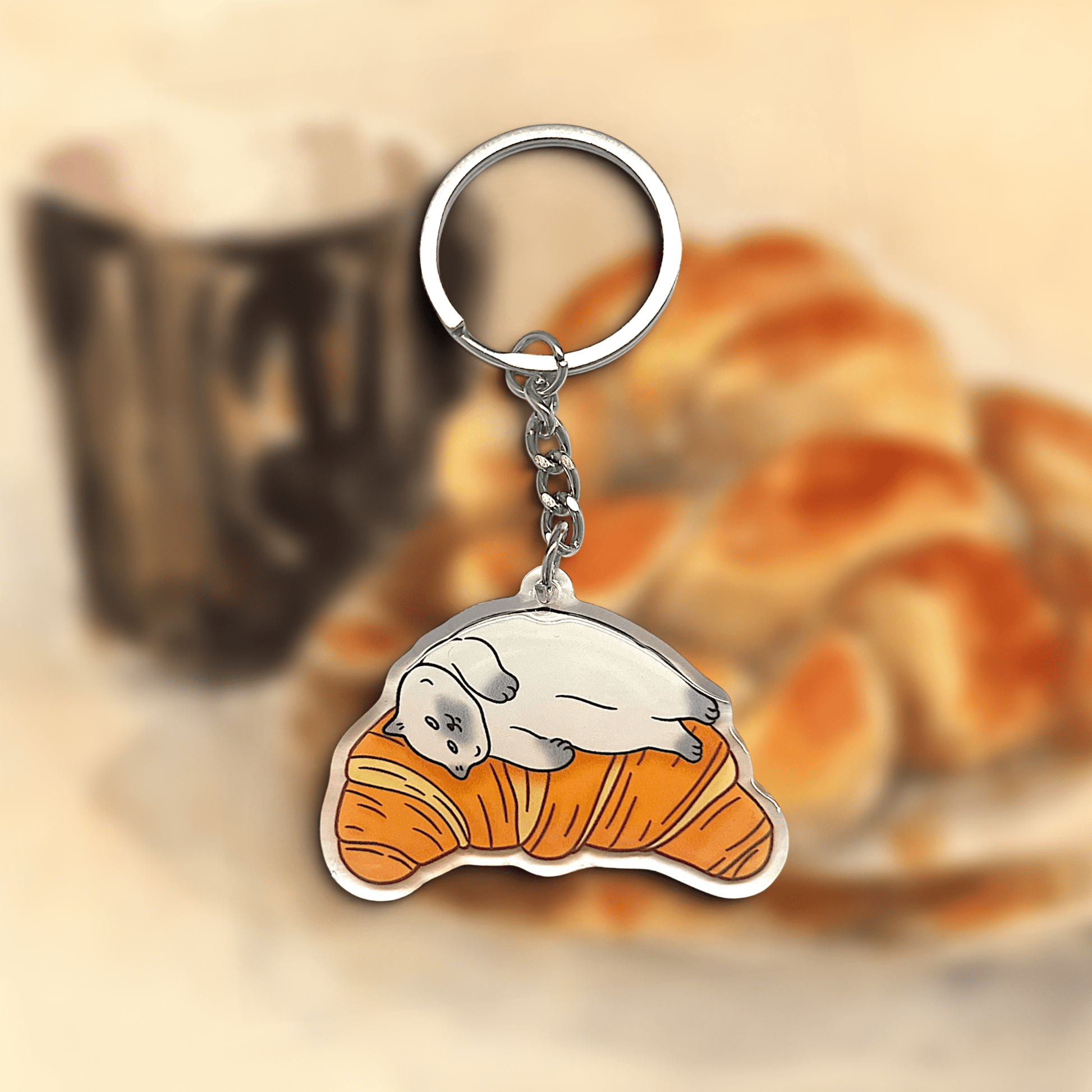 Cat Keychain - Croissant Bed - Catnip