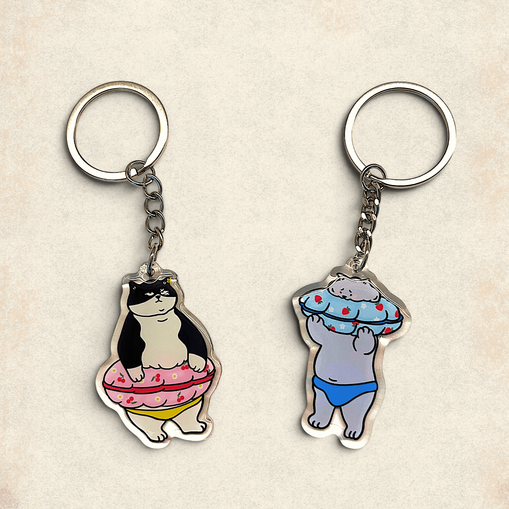 Cat Keychain - Stuck (Scarface and Little Grey) - Catnip