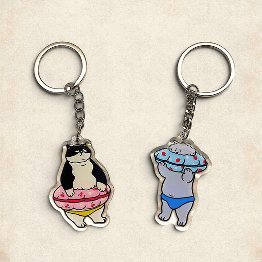 Cat Keychain - Stuck (Scarface and Little Grey) - Catnip