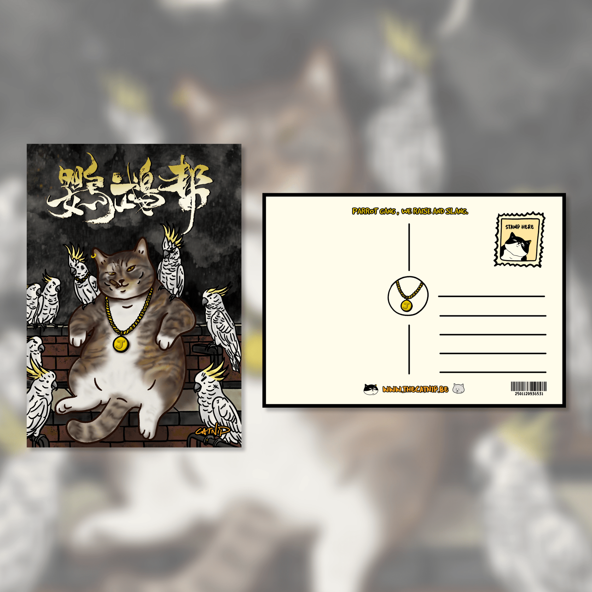 Post card/ A5 Print - Jacob The Parrot Gang Boss - Catnip